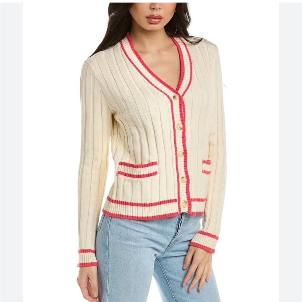 Faherty Game Set Cardigan In Vintage Cream Pink Size Medium